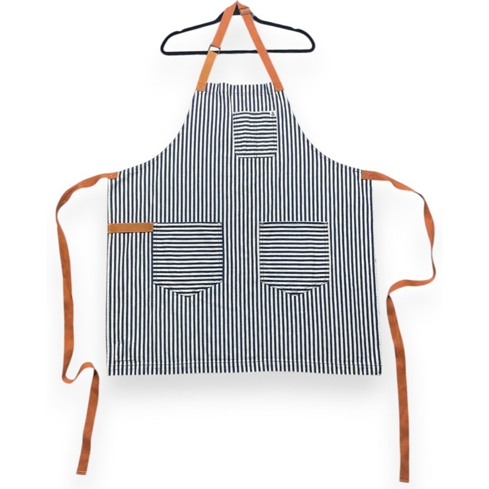 Hedley & Bennett Essential Apron Palm Striped Blue Ivory Orange Straps Cotton